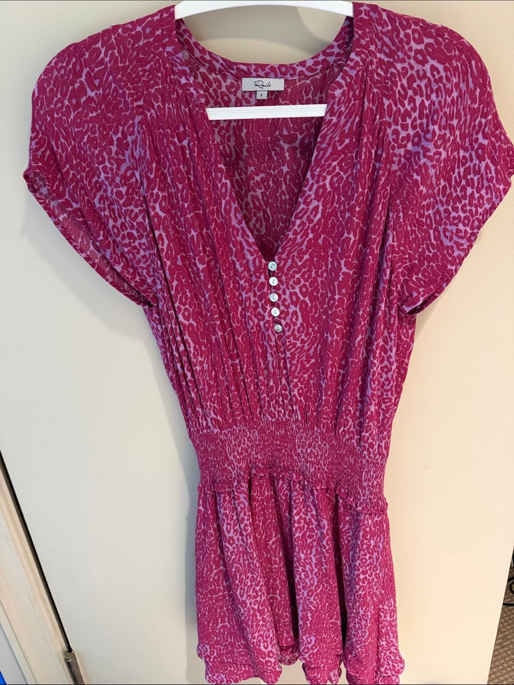 Rails Pink Leopard-Print V-Neck Dress